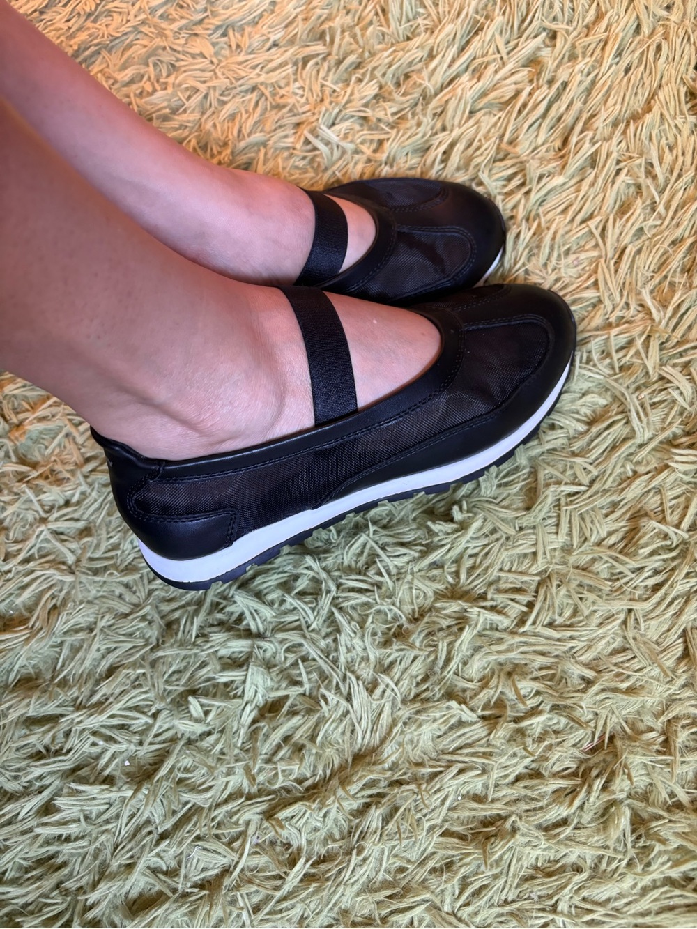 DKNY Black Slip-On Mary Jane Flats with Elastic Strap